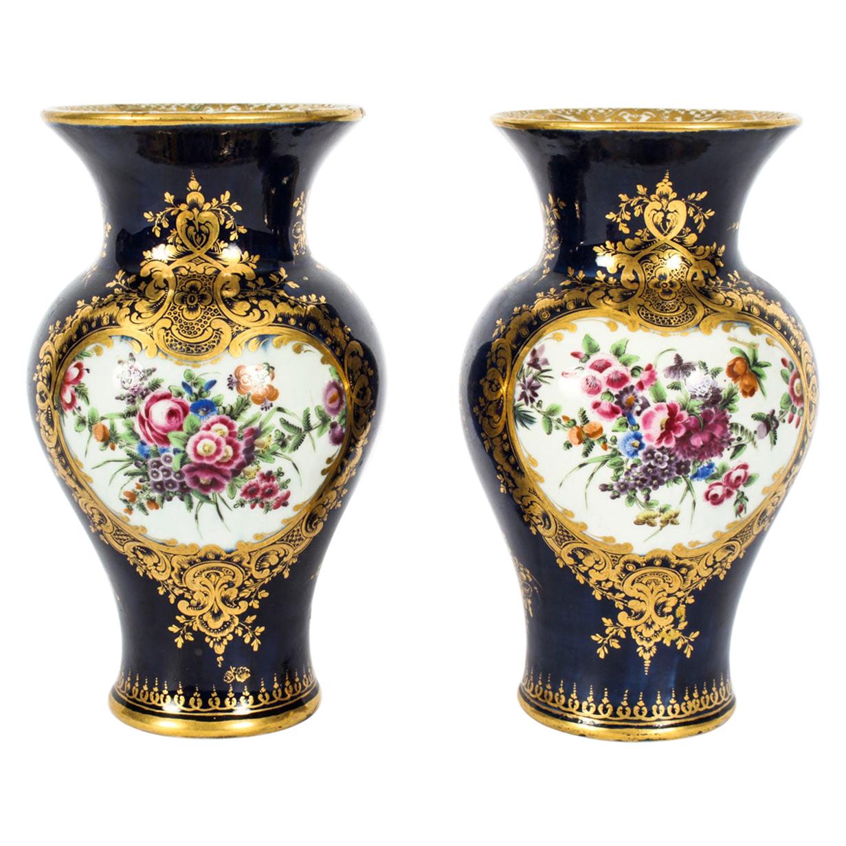 Antique Pair of Royal Worcester Porcelain Vases 18th Century