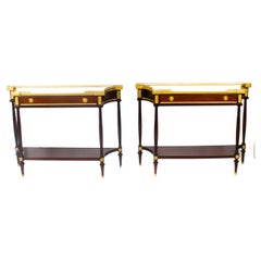 Antique Pair Russian Ormolu Mounted Console Side Tables 19th Century