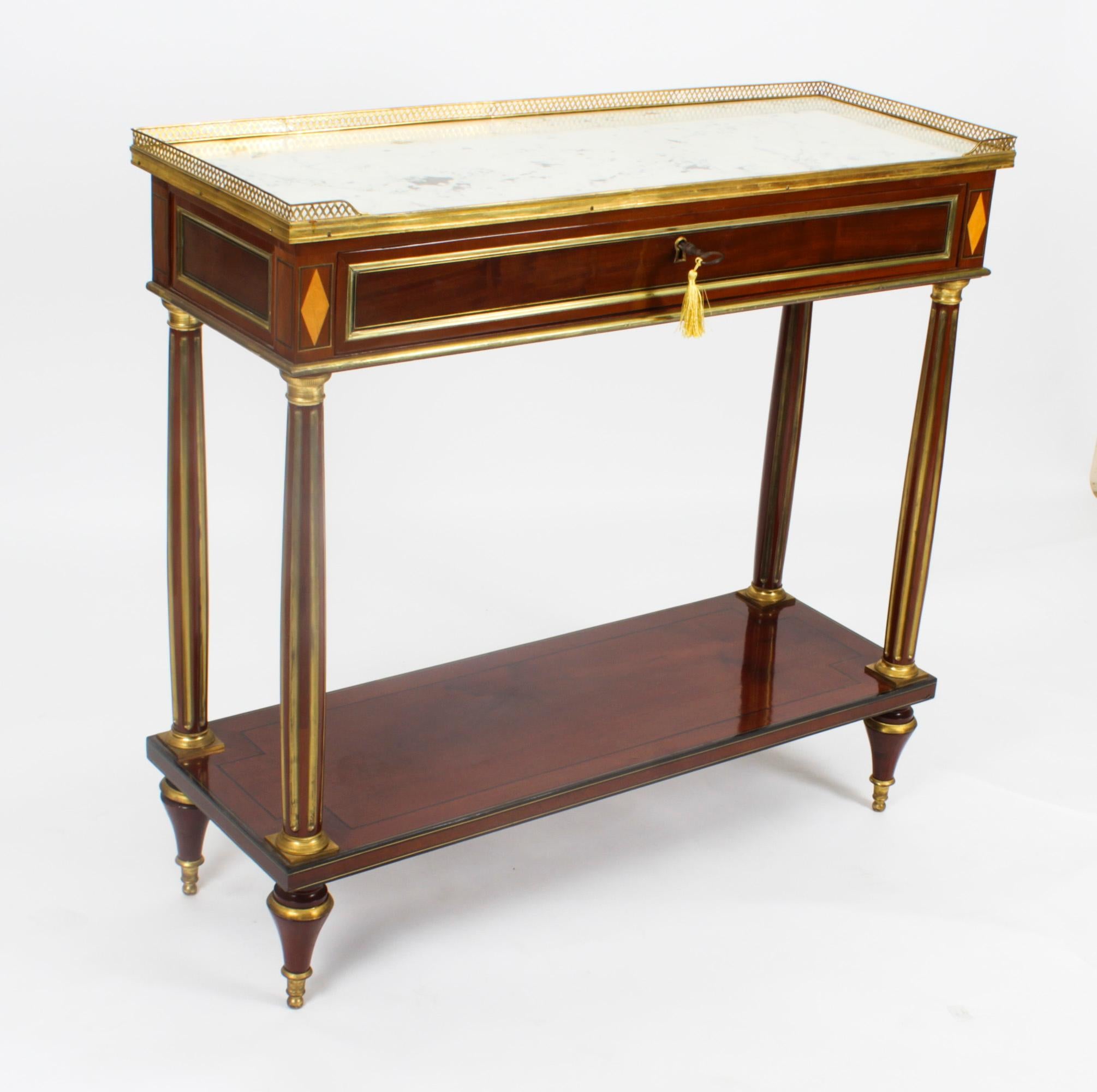 Neoclassical Antique Pair Russian Ormolu Mounted Console Tables, 19th Century