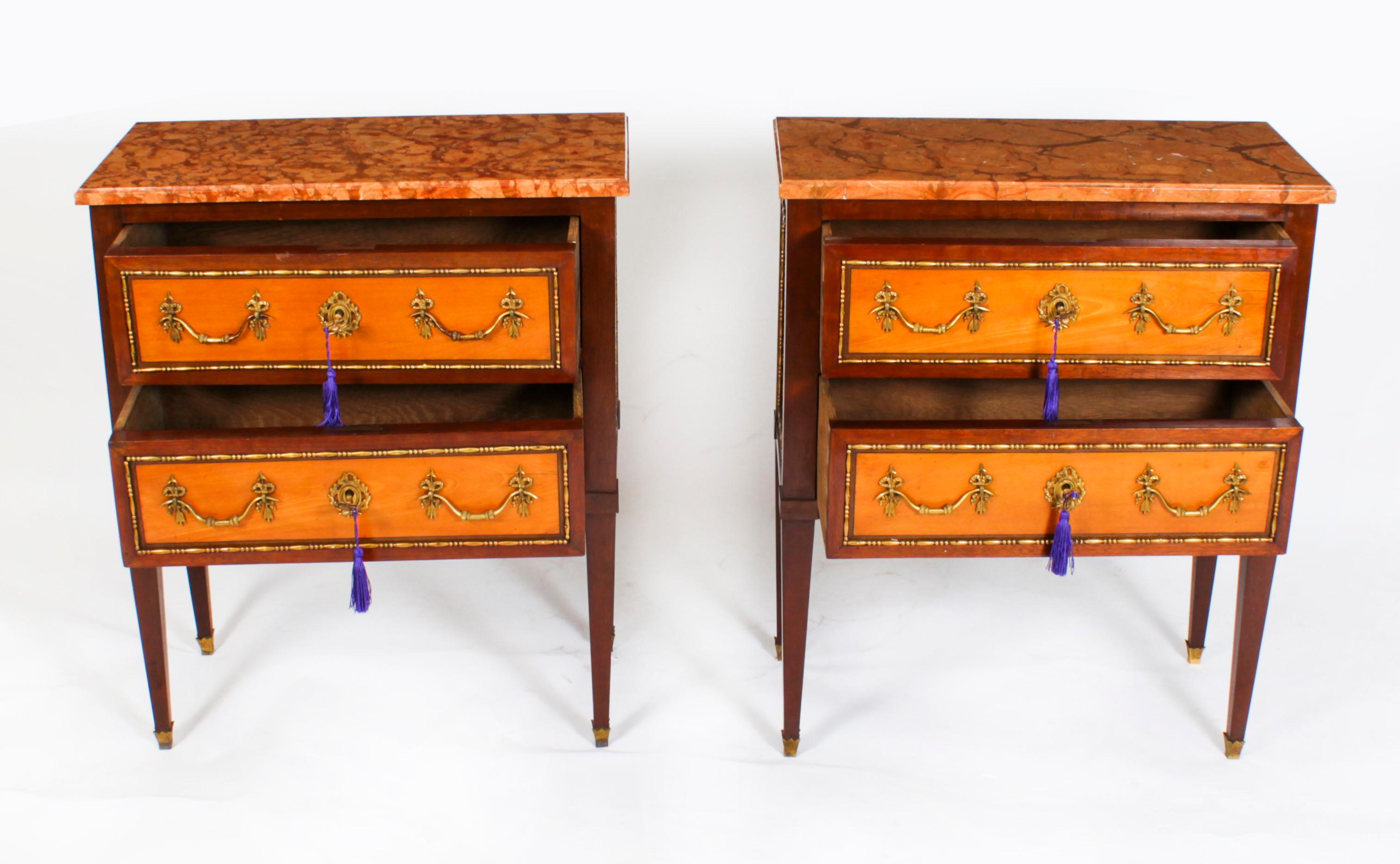 Ormolu Antique Pair Satinwood Bedside Commodes Cabinets Chests 19th C