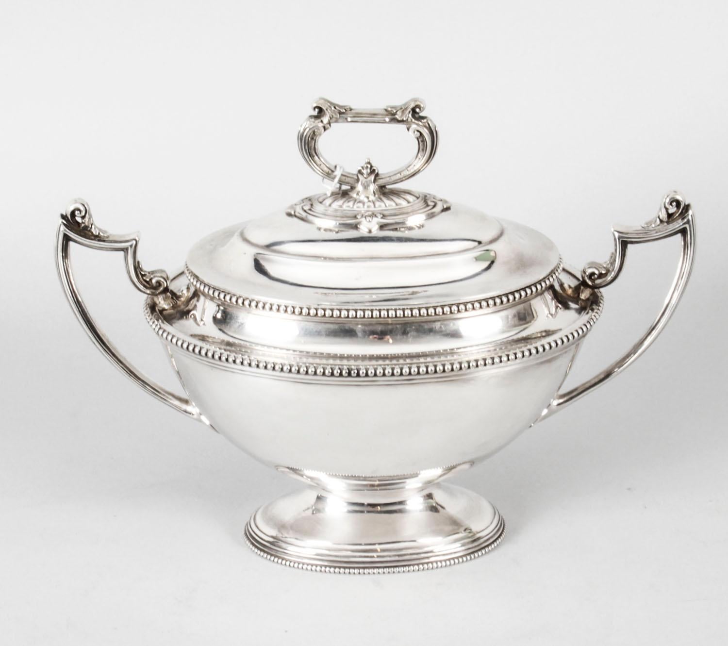 This is an exquisite and rare antique pair of English silver plated sauce tureens, circa 1860 in date.
 
These lovely sauce tureens are of the highest quality and bear the makers' mark of the renowned silversmith Henry Atkins.
 
They are of oval