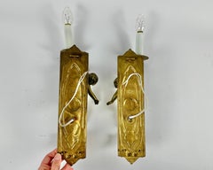 Antique Pair Sconces Louis XIV Style Gilded Bonze Cherub Angel, France, 1910