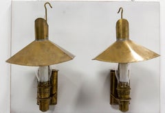 Antique Pair Sconces Wall Light Lantern Brass Glass with tank 19th c, French