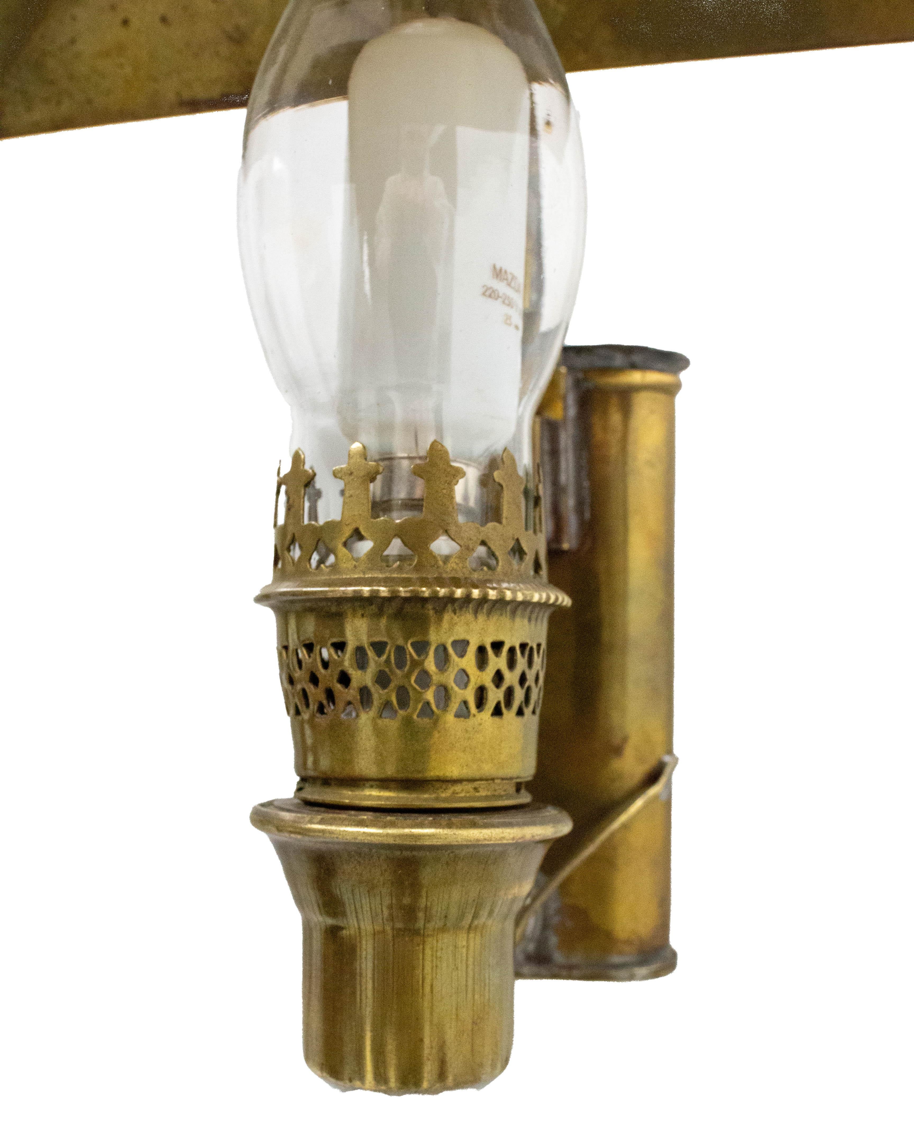 Antique Pair Sconces Wall Light Lantern Brass Glass with tank 19th c, French  For Sale 3
