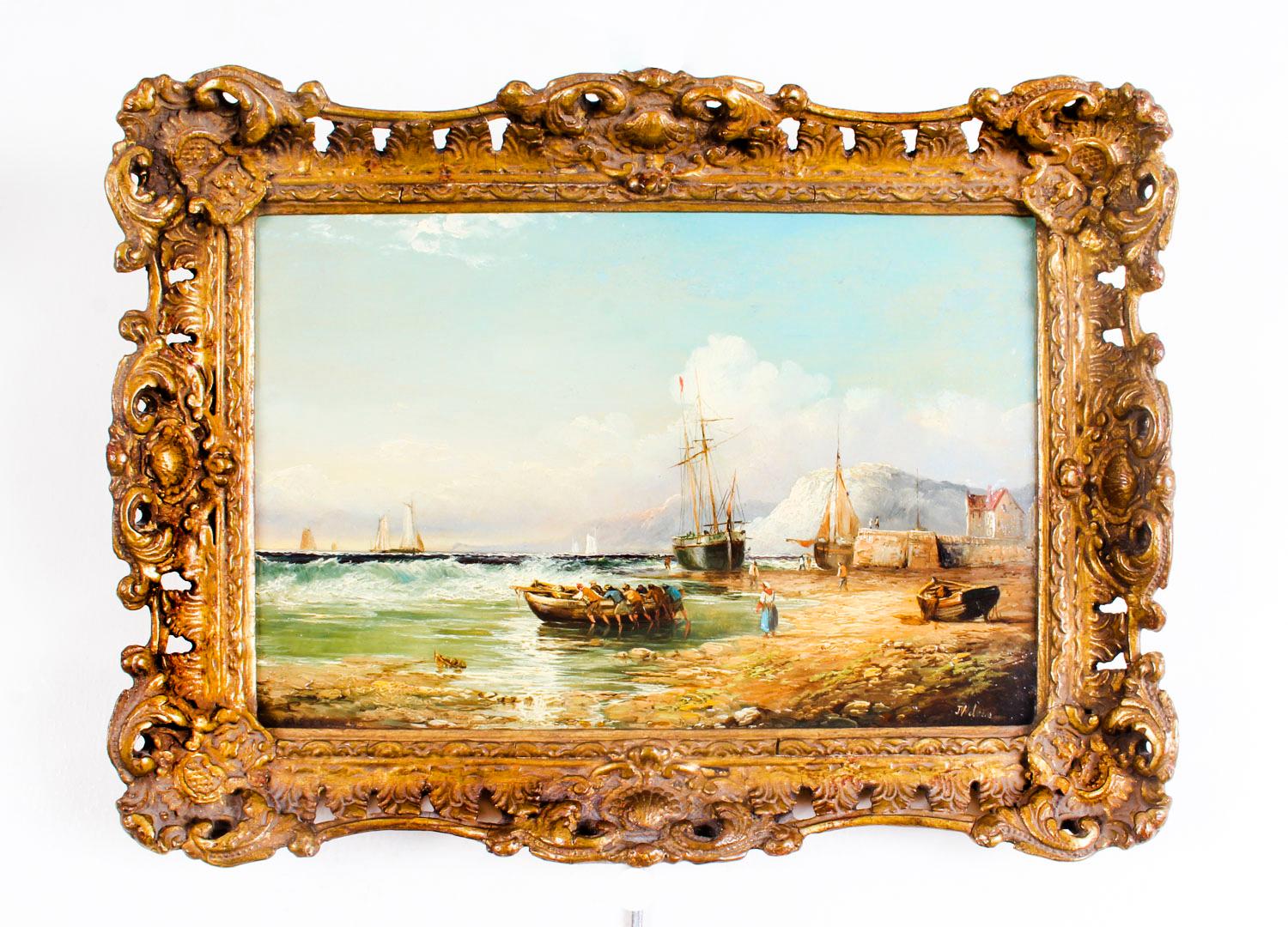 Antique Pair Seascape Paintings by John James Wilson 19th Century 5