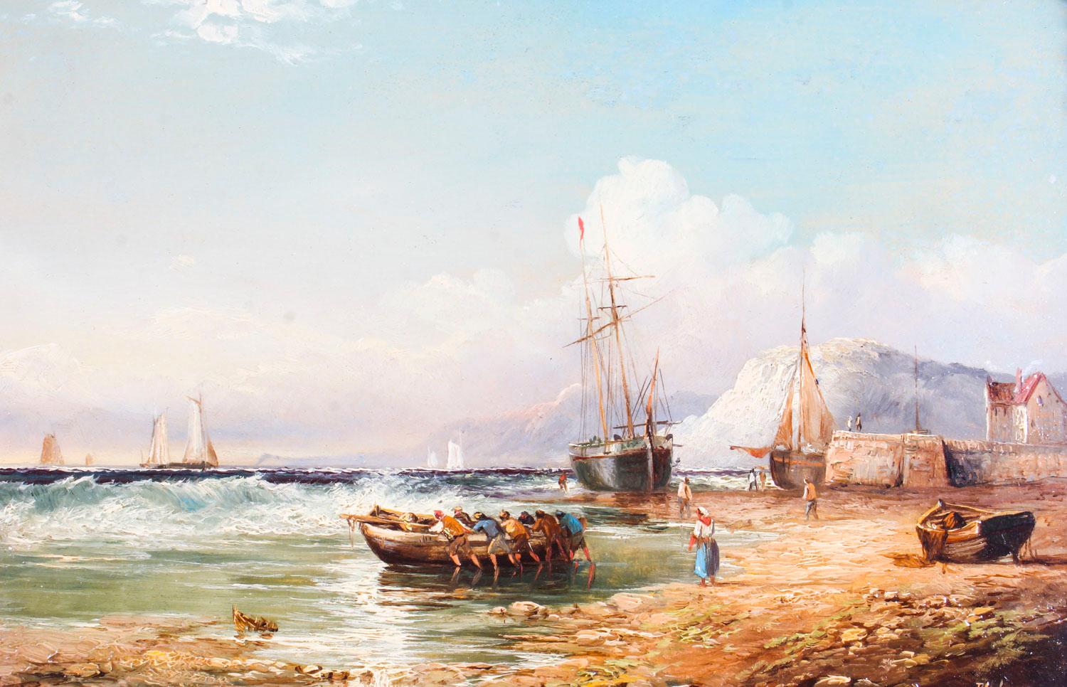 Antique Pair Seascape Paintings by John James Wilson 19th Century 6