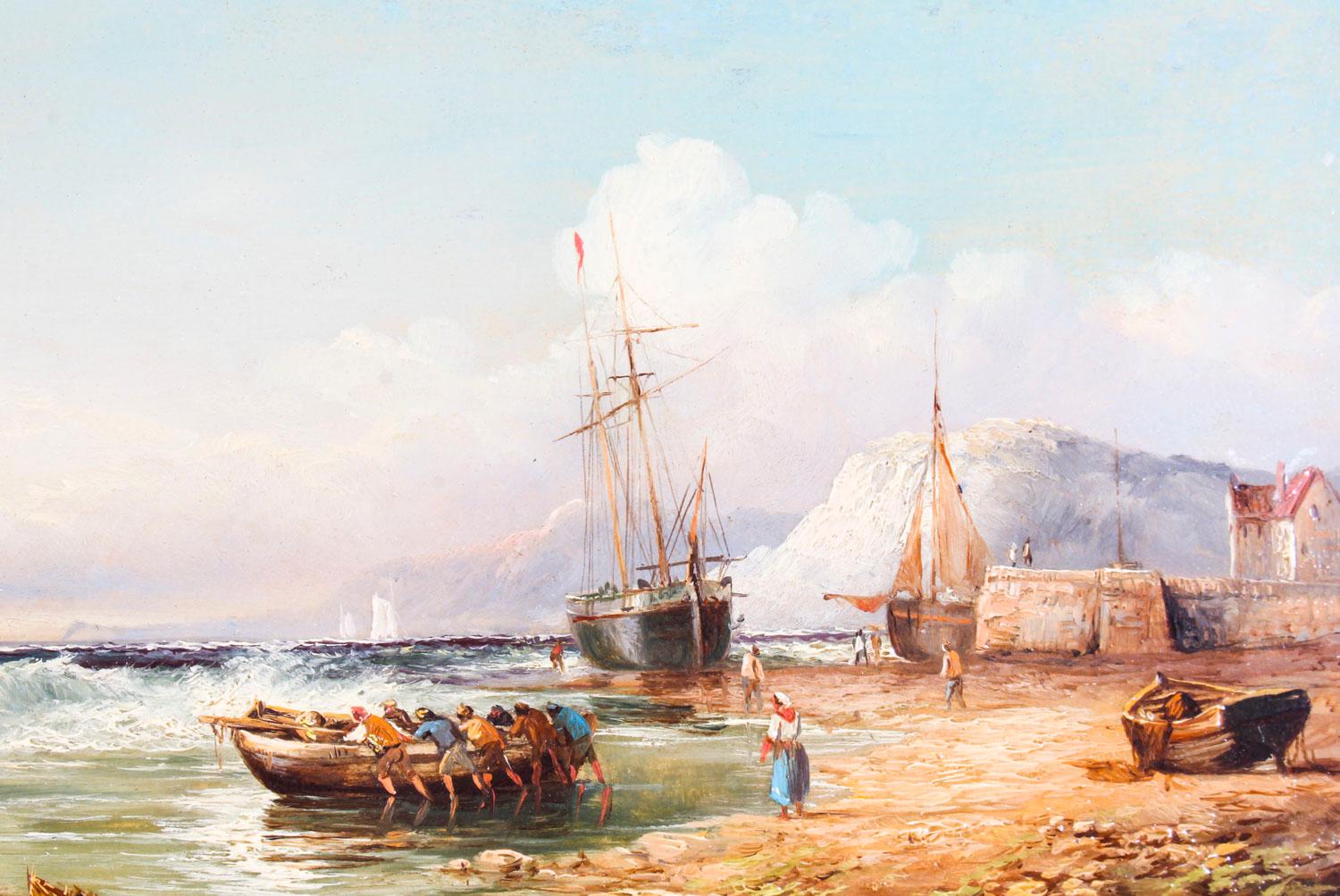 Antique Pair Seascape Paintings by John James Wilson 19th Century 7