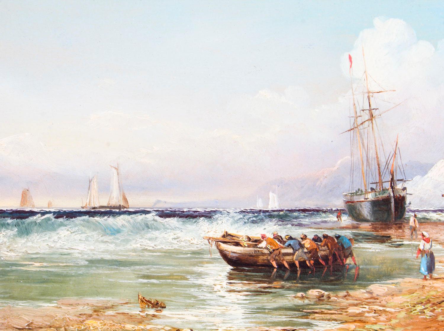 Antique Pair Seascape Paintings by John James Wilson 19th Century 8
