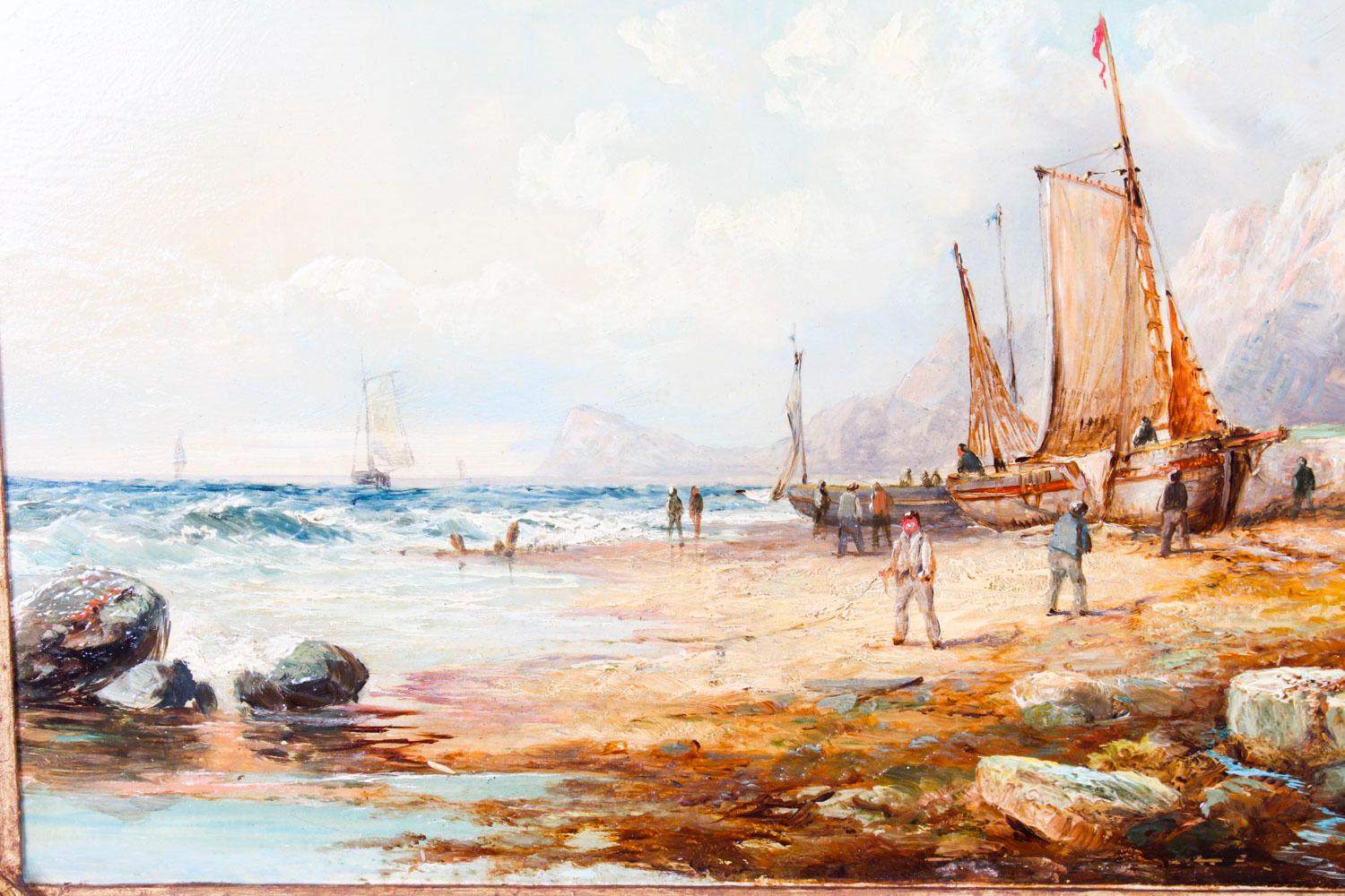 British Antique Pair Seascape Paintings by John James Wilson 19th Century