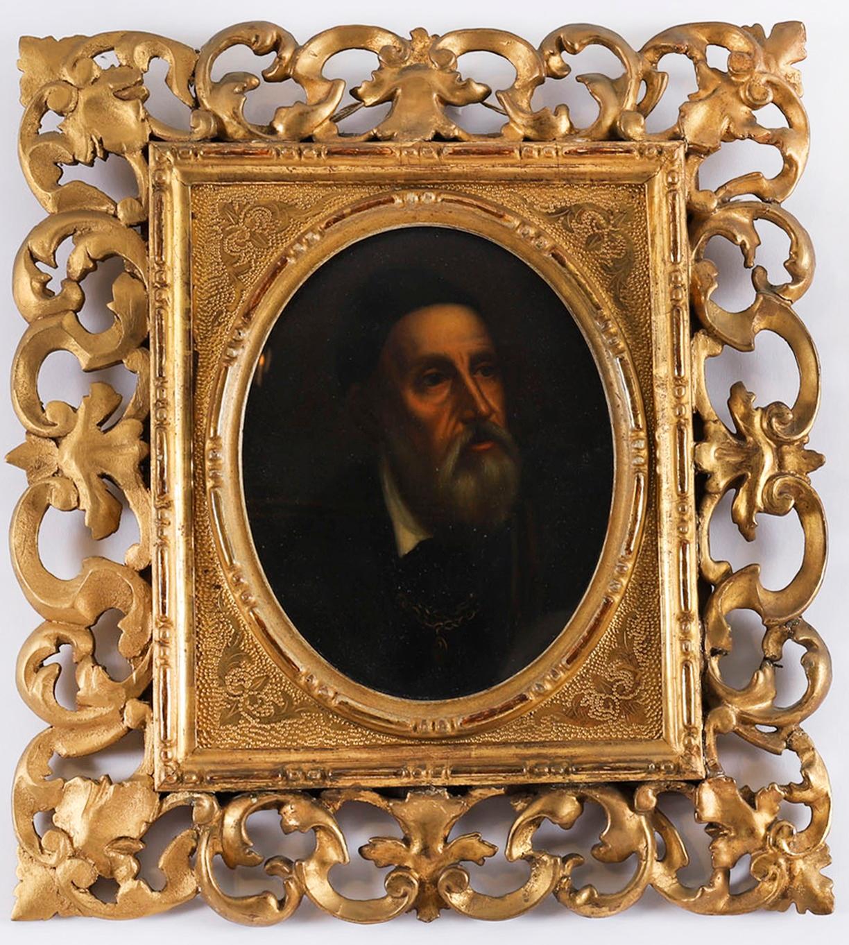 A lovely pair of Italian School oil on oval panel Florentine carved giltwood framed paintings, early 19th Century in date.

One a self portrait of the artist after Peter Paul Rubens (1577-1640), and the companion piece  a self portrait of the artist