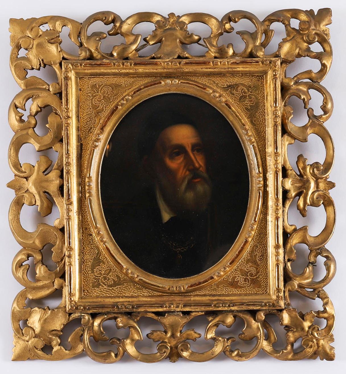 Giltwood Antique Pair Self Portraits Rubens & Titian Florentine Frames 19th Century For Sale