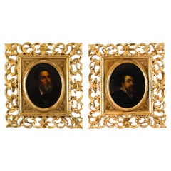 Paire d'autoportraits anciens Rubens et Titien Cadre Florentine 19ème siècle