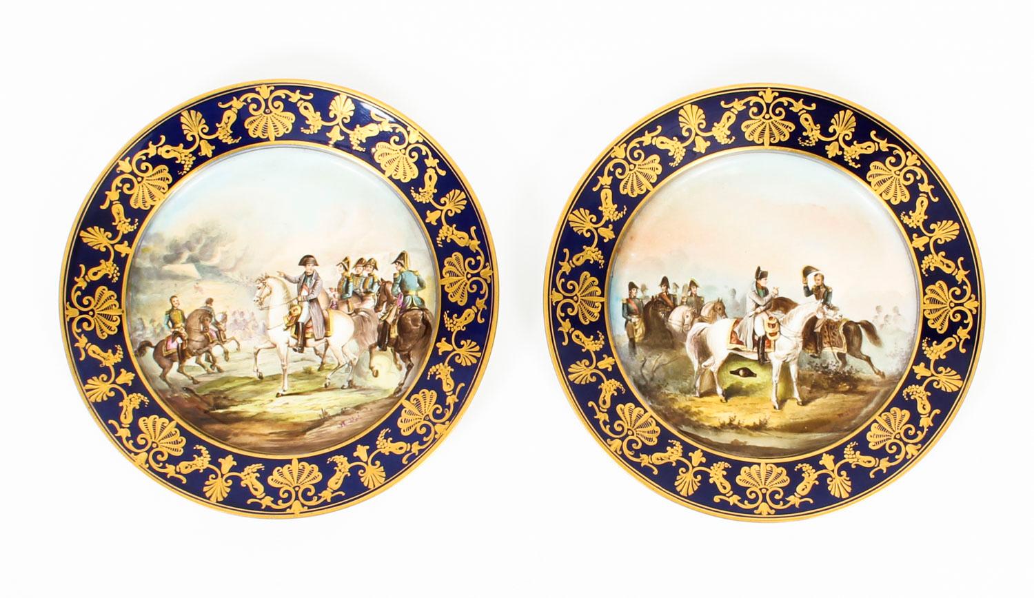 Antique Pair of Sevres Napoleon Cabinet Plates Mentmirail Imp De Sevres For Sale 7