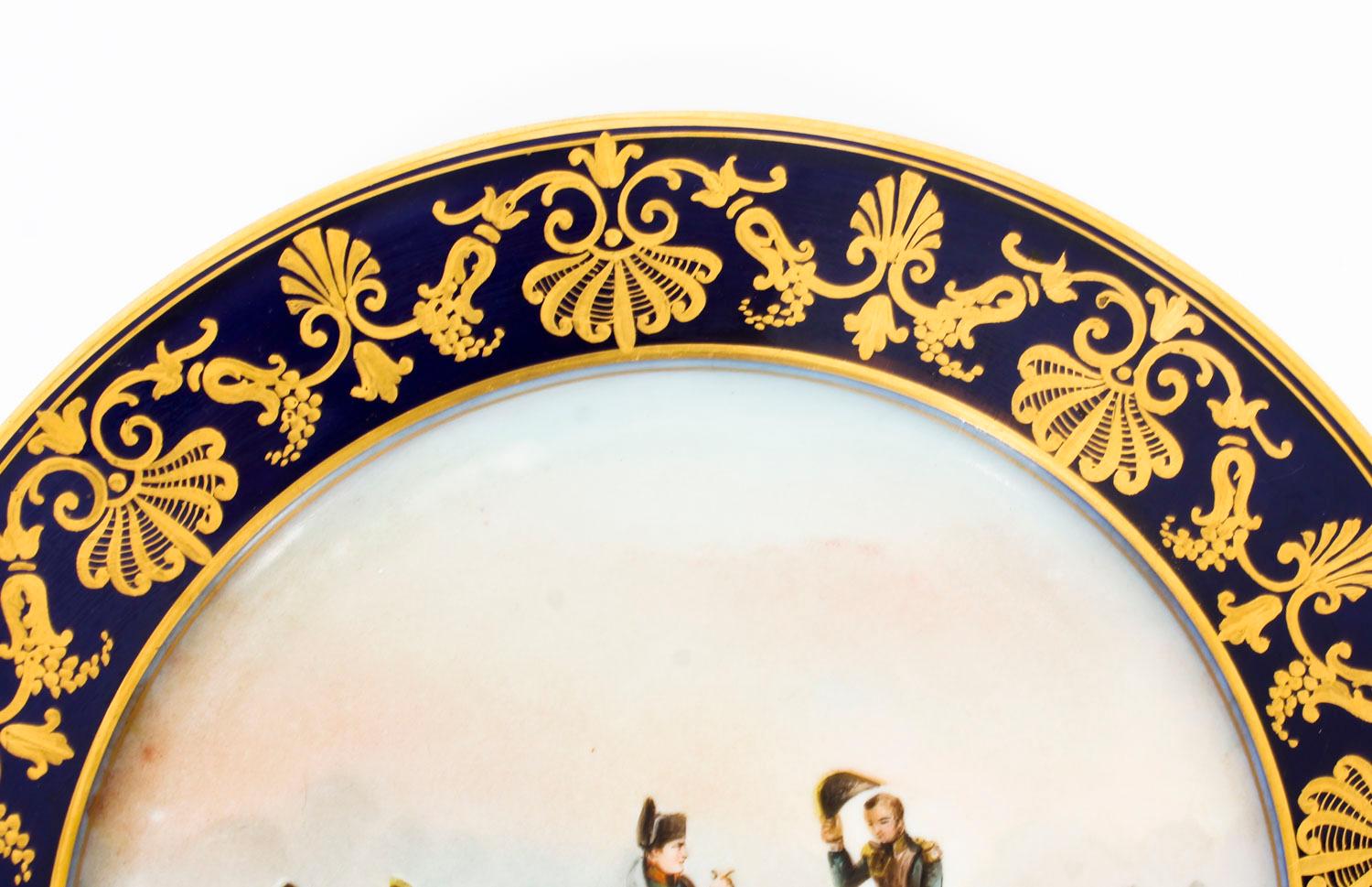 French Antique Pair of Sevres Napoleon Cabinet Plates Mentmirail Imp De Sevres For Sale