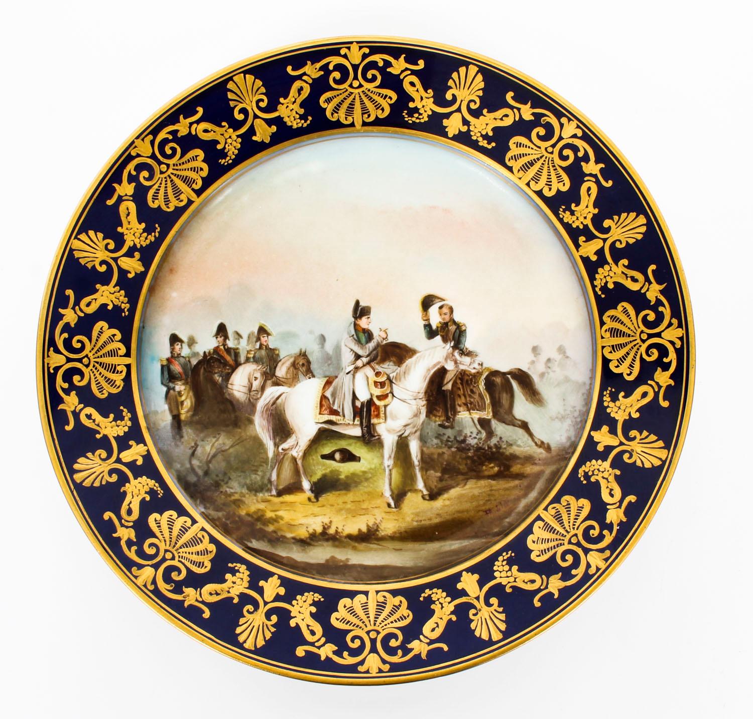 Porcelain Antique Pair of Sevres Napoleon Cabinet Plates Mentmirail Imp De Sevres For Sale