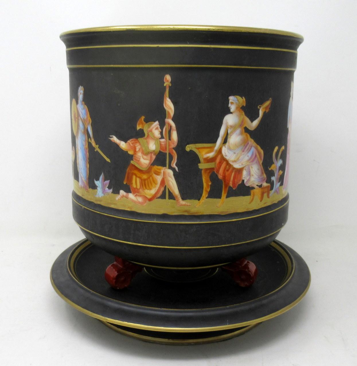 Late Victorian Antique Pair Sevres Paris Porcelain Jardinières Centerpieces Greek Gods Zeus