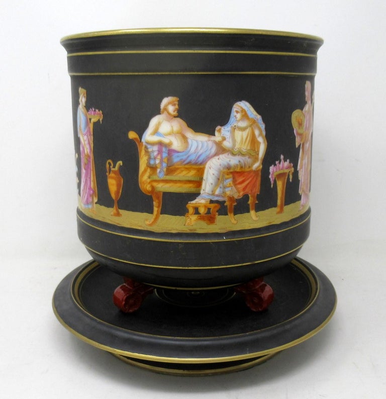 19th Century Antique Pair Sevres Paris Porcelain Jardinières Centerpieces Greek Gods Zeus For Sale