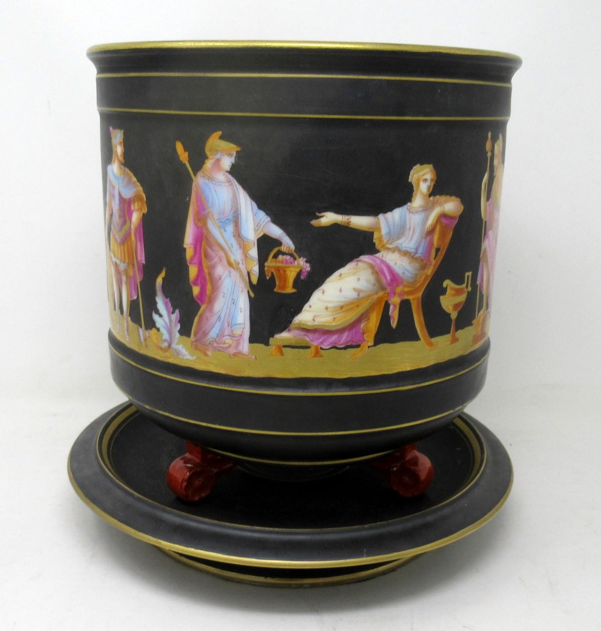 19th Century Antique Pair Sevres Paris Porcelain Jardinières Centerpieces Greek Gods Zeus