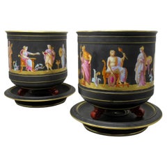 Antique Pair Sevres Paris Porcelain Jardinières Centerpieces Greek Gods Zeus