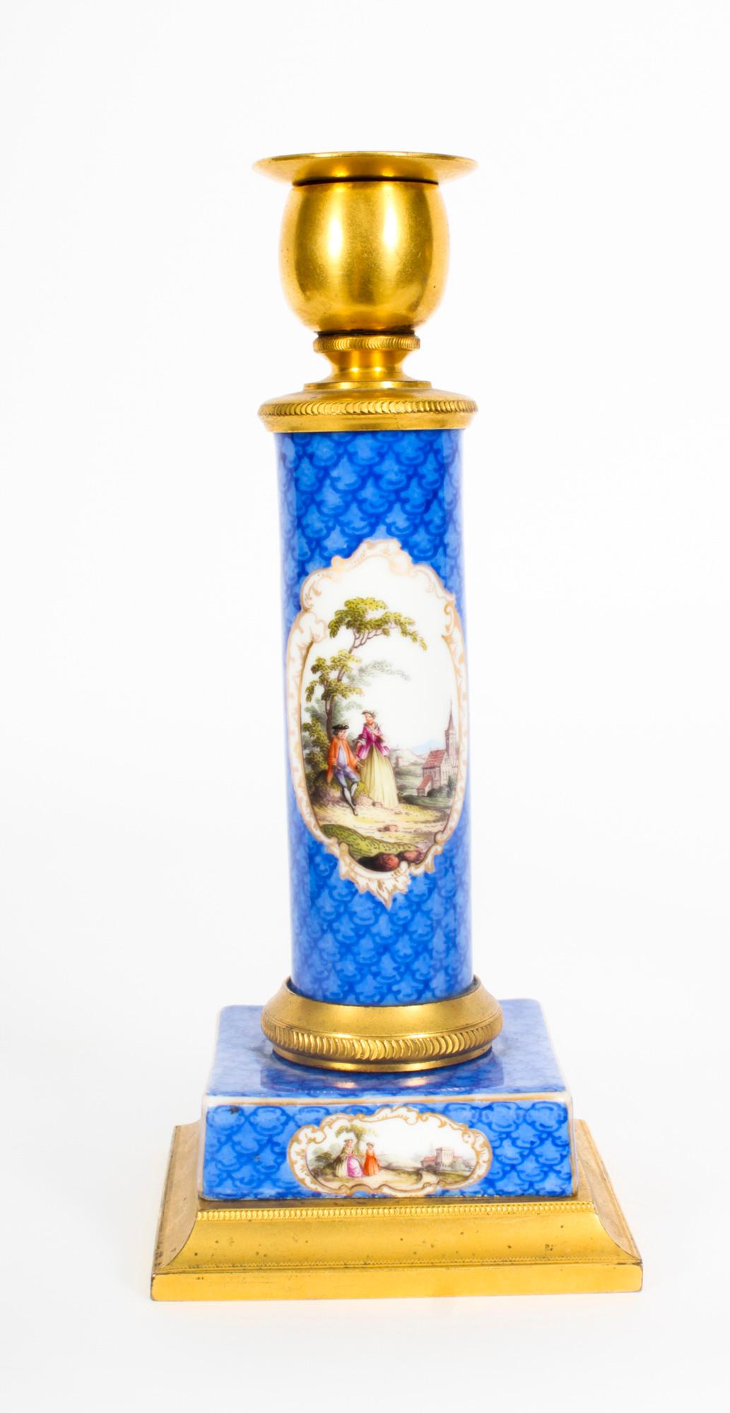 Antique Pair Sevres Porcelain Mounted Ormolu Candlesticks 19th Century In Good Condition For Sale In London, GB