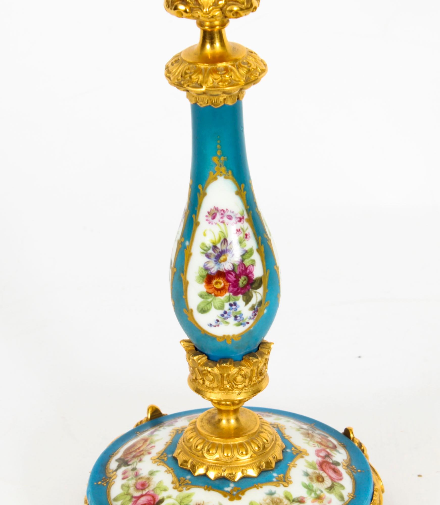 Antique Pair Sevres Porcelain Ormolu Candlesticks, 19th Century 6