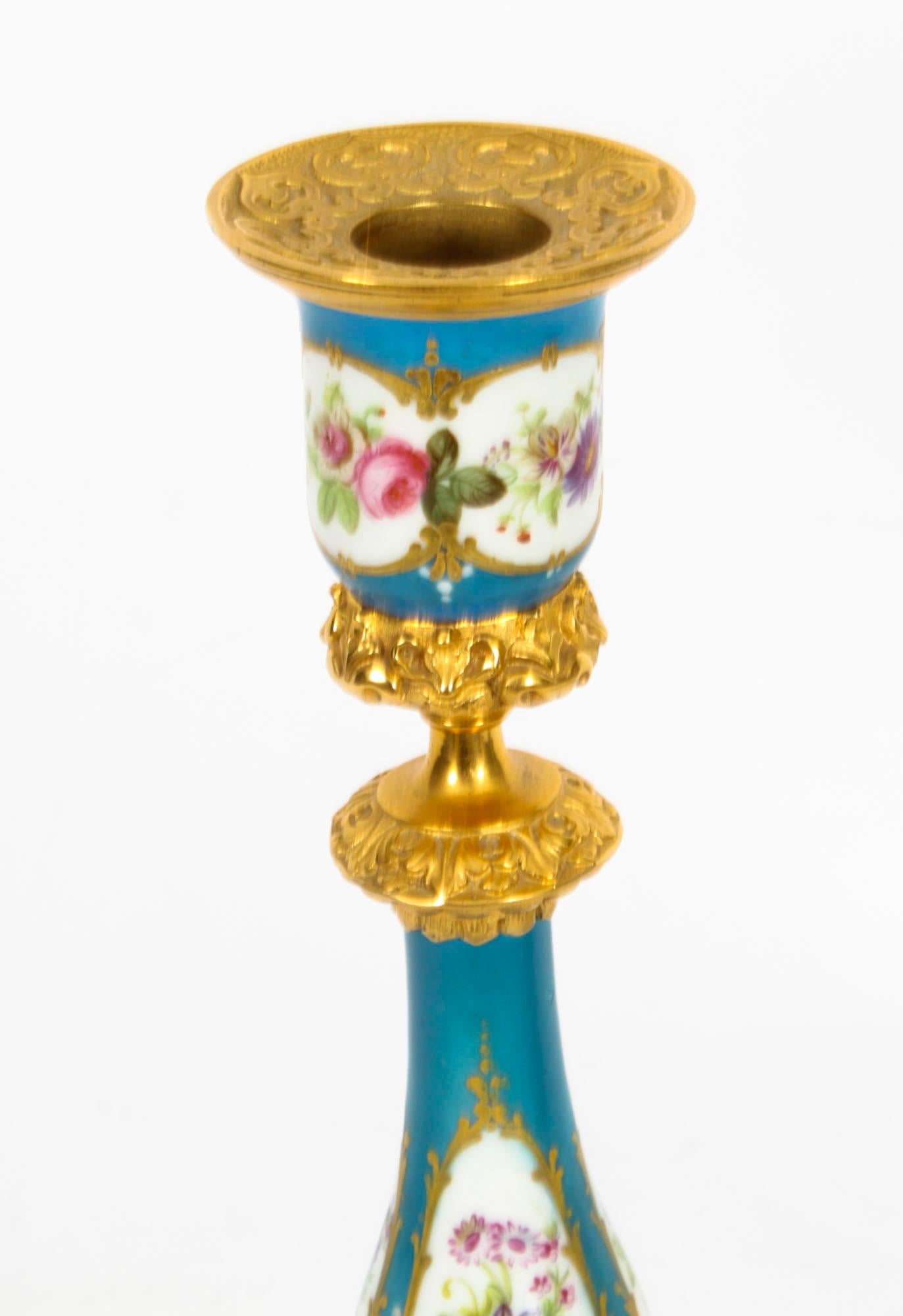 Antique Pair Sevres Porcelain Ormolu Candlesticks, 19th Century 8