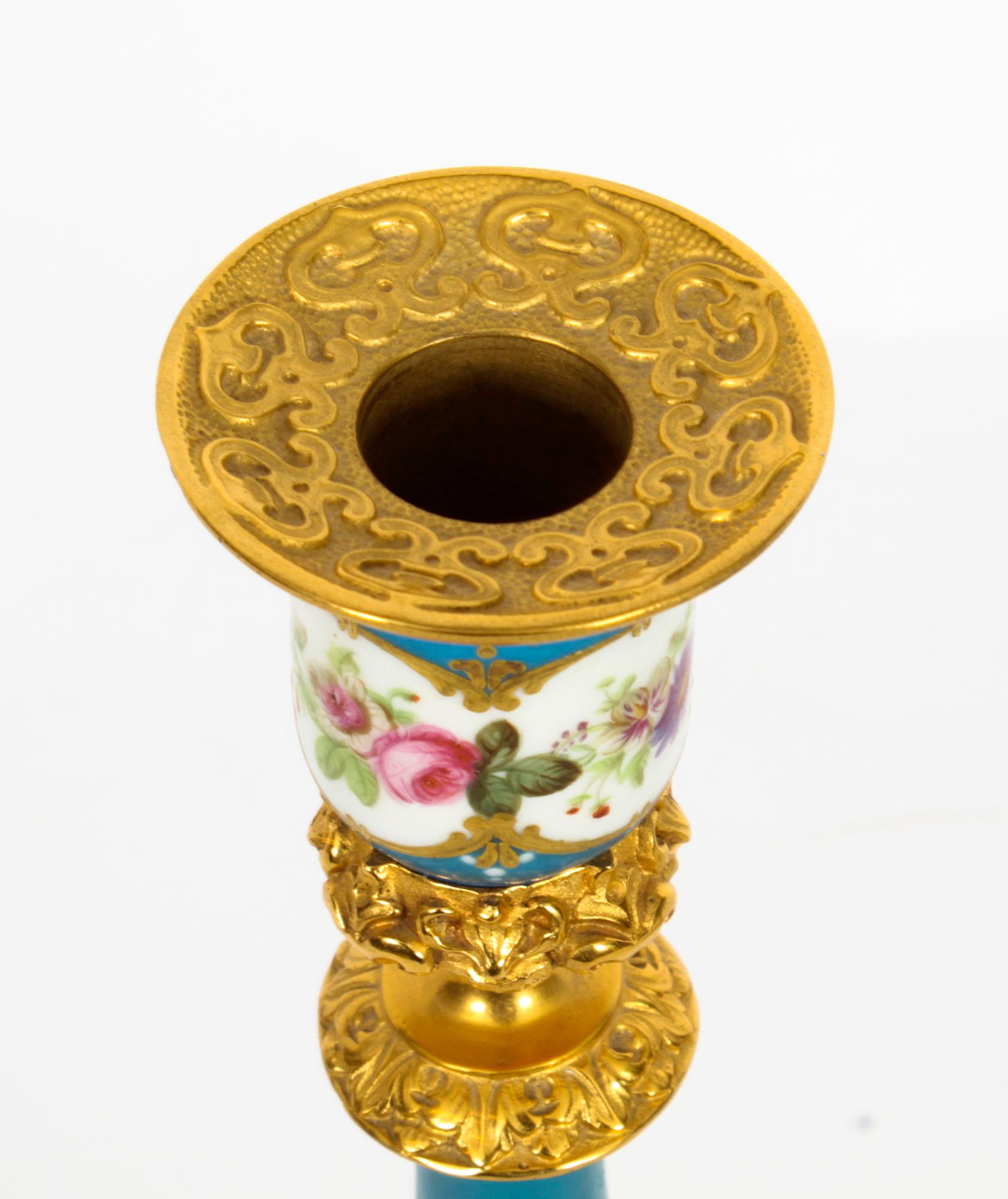 Antique Pair Sevres Porcelain Ormolu Candlesticks, 19th Century 9