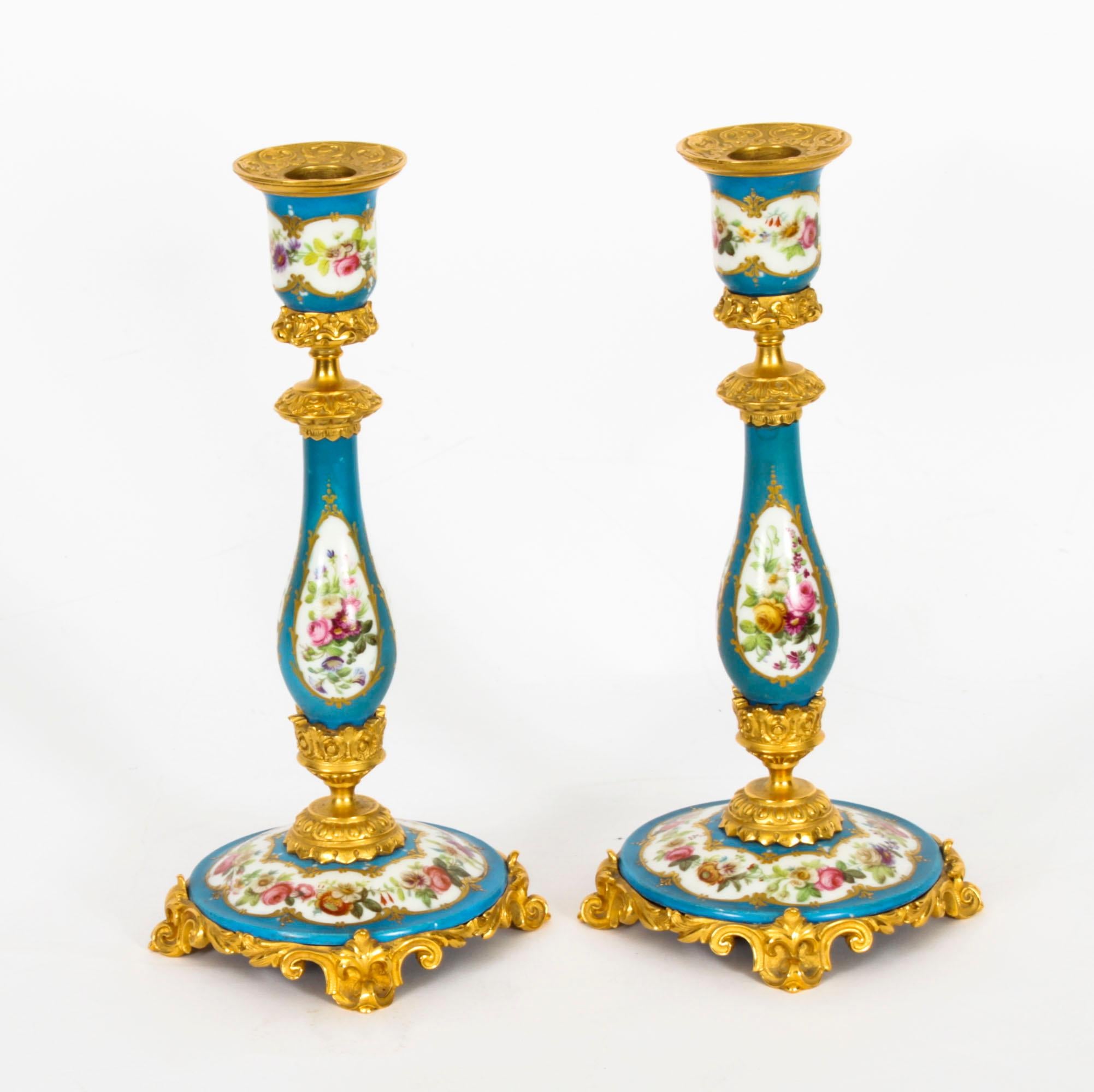 Antique Pair Sevres Porcelain Ormolu Candlesticks, 19th Century 11