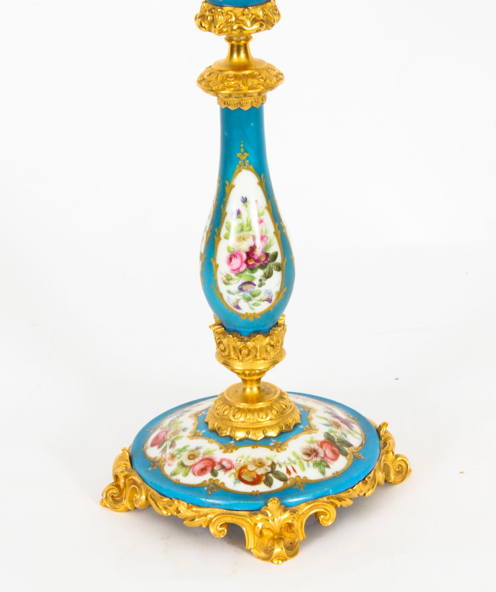 Antique Pair Sevres Porcelain Ormolu Candlesticks, 19th Century 1