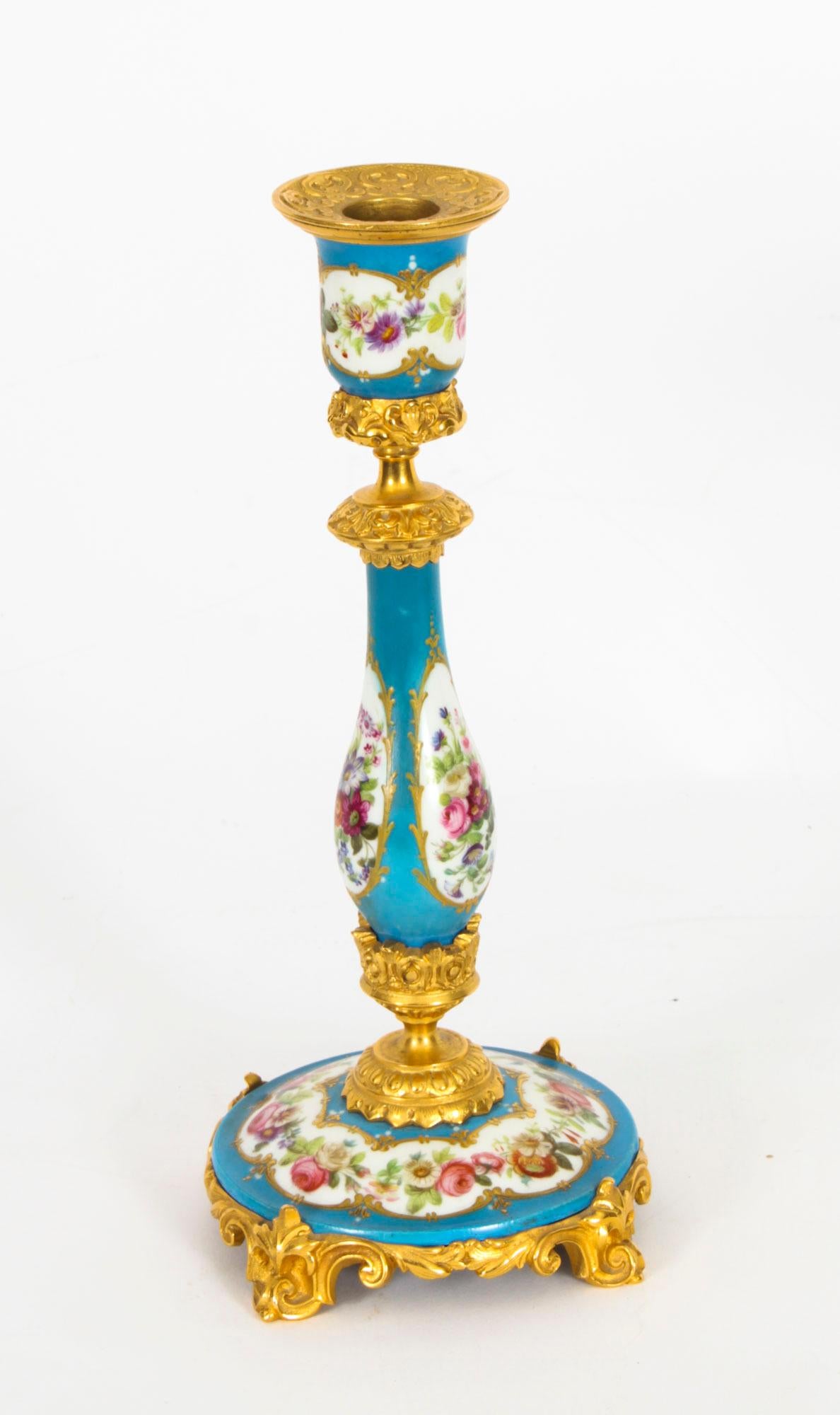 Antique Pair Sevres Porcelain Ormolu Candlesticks, 19th Century 2