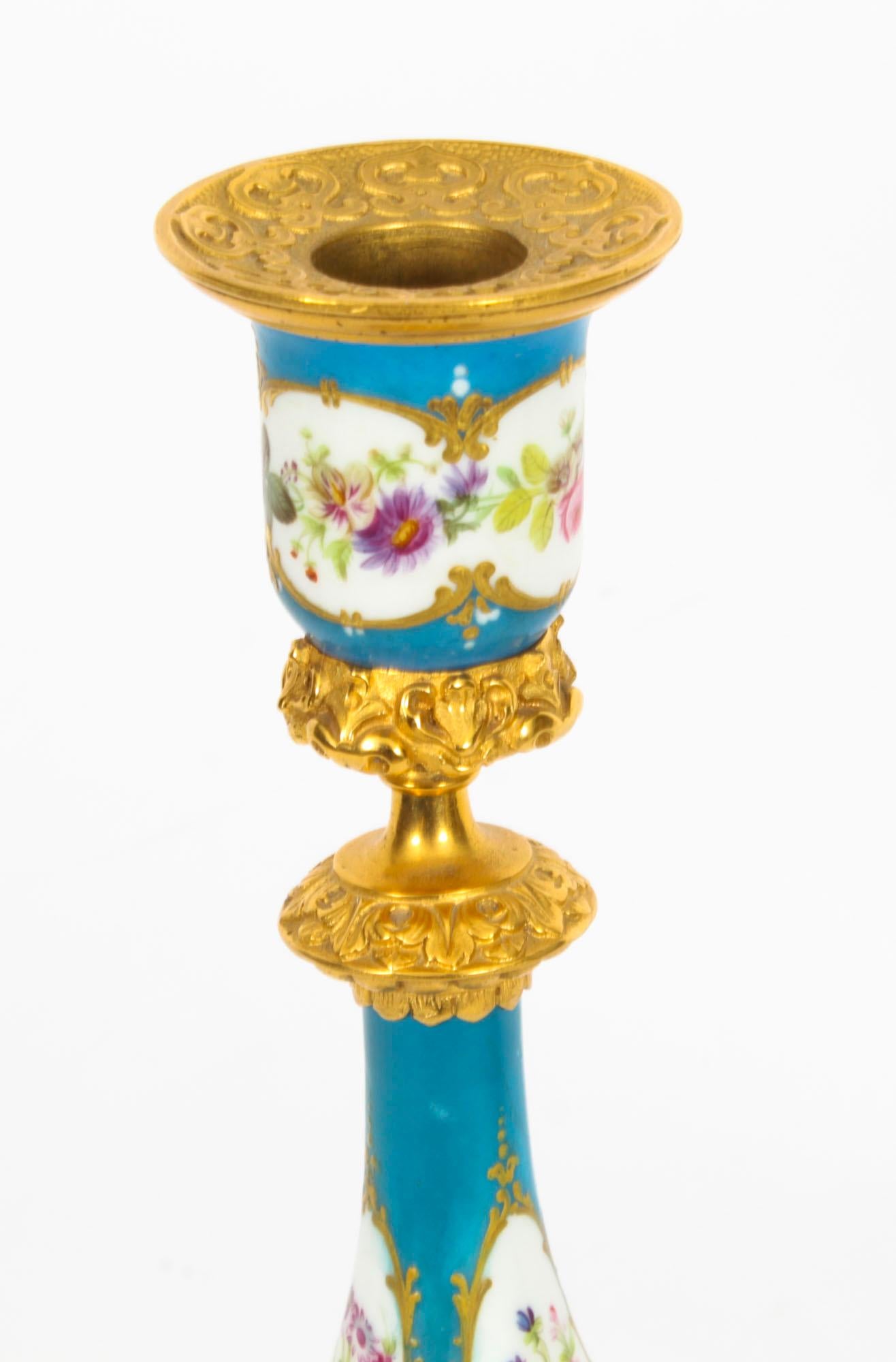 Antique Pair Sevres Porcelain Ormolu Candlesticks, 19th Century 3