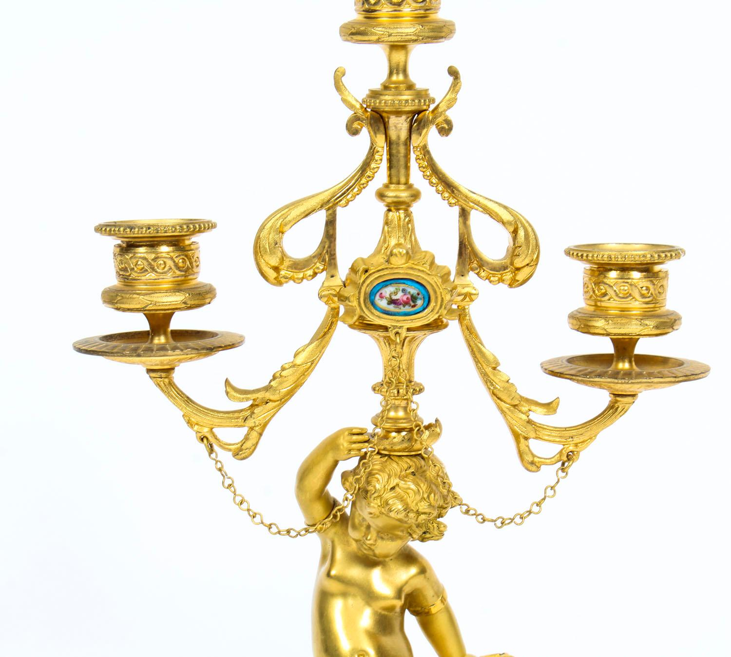 Antique Pair of Sèvres Porcelain and Ormolu Cherub Candelabra, 19th Century 11