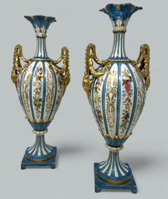 Par Antiguo Estilo Sèvres Rudolstadt Alemán Pintado a Mano Jarrones Urnas 19thC Macys