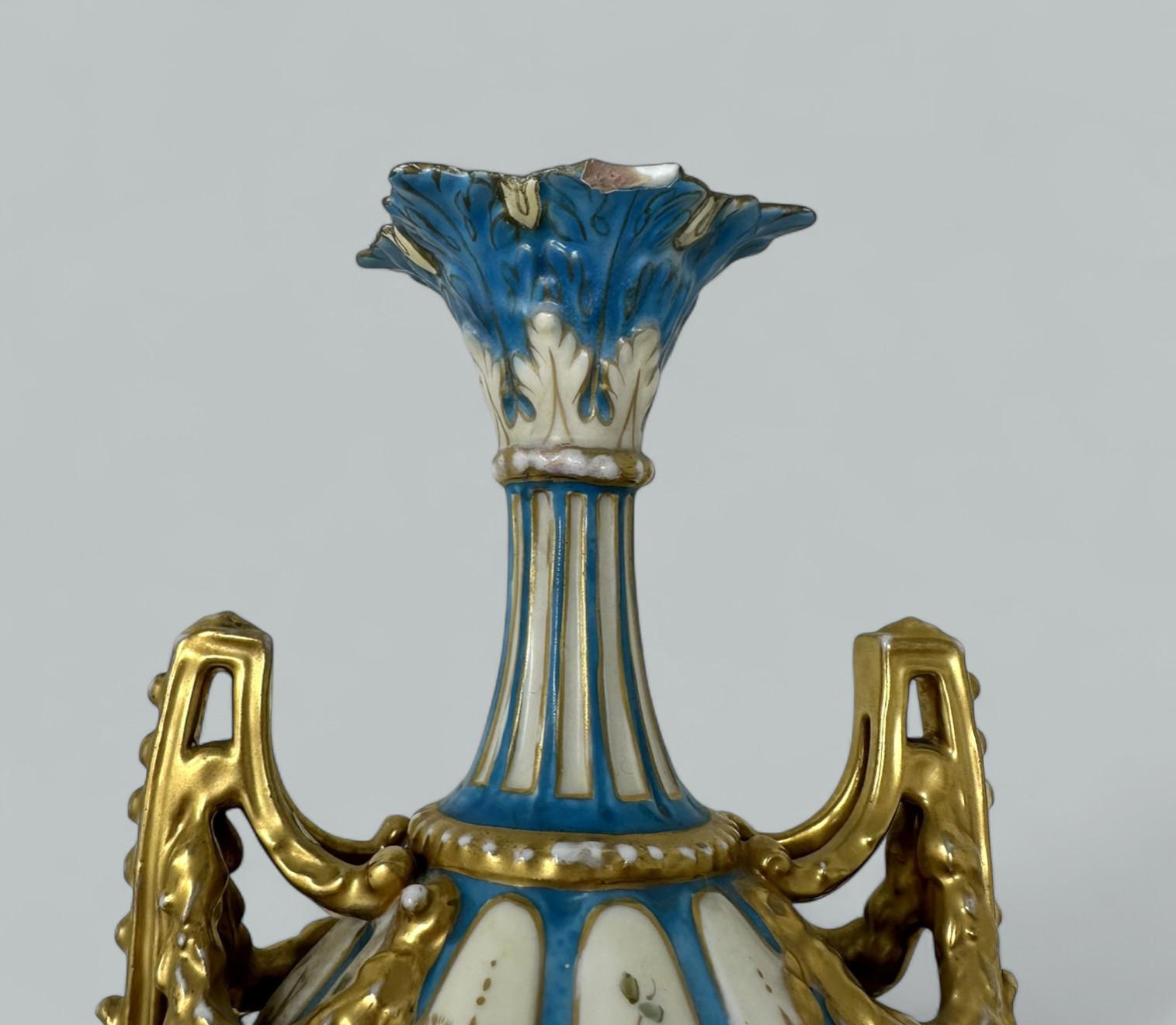 Antike Paar Sèvres Stil Deutsch Rudolstadt Hand gemalt Vasen Urnen 19C Macys im Angebot 2