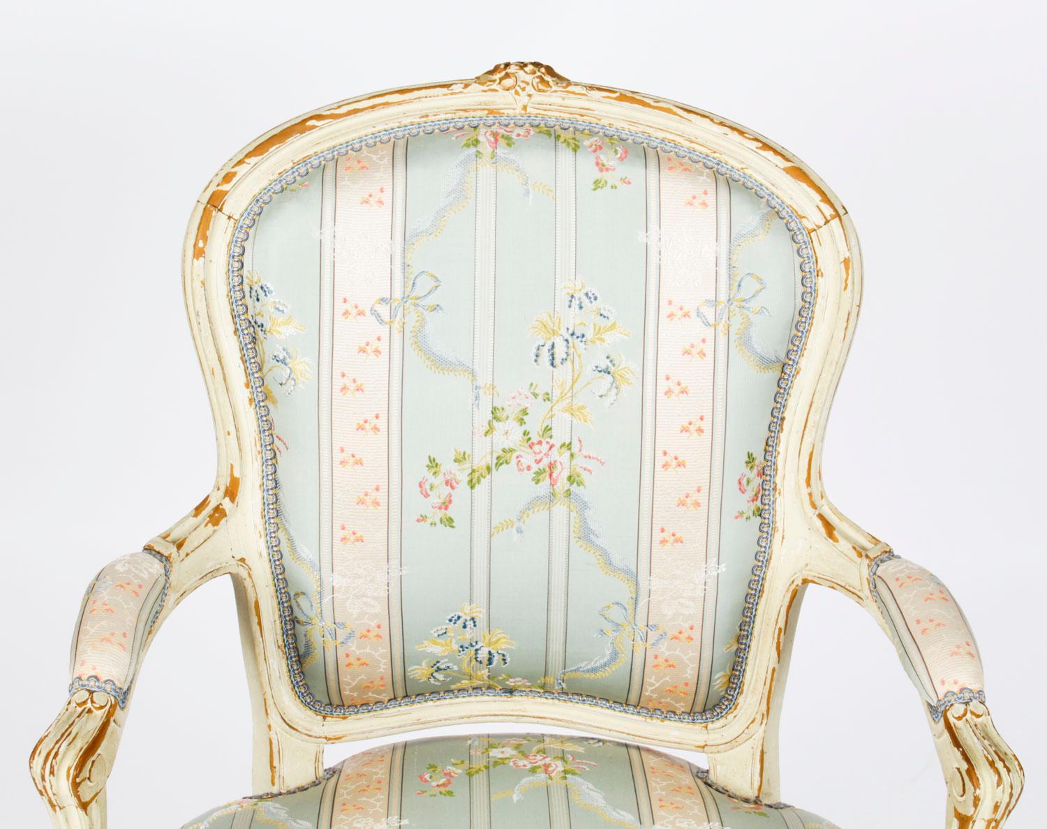 Antique Pair Shabby Chic Louis Revival French Painted Armchairs, 19th Century For Sale 9