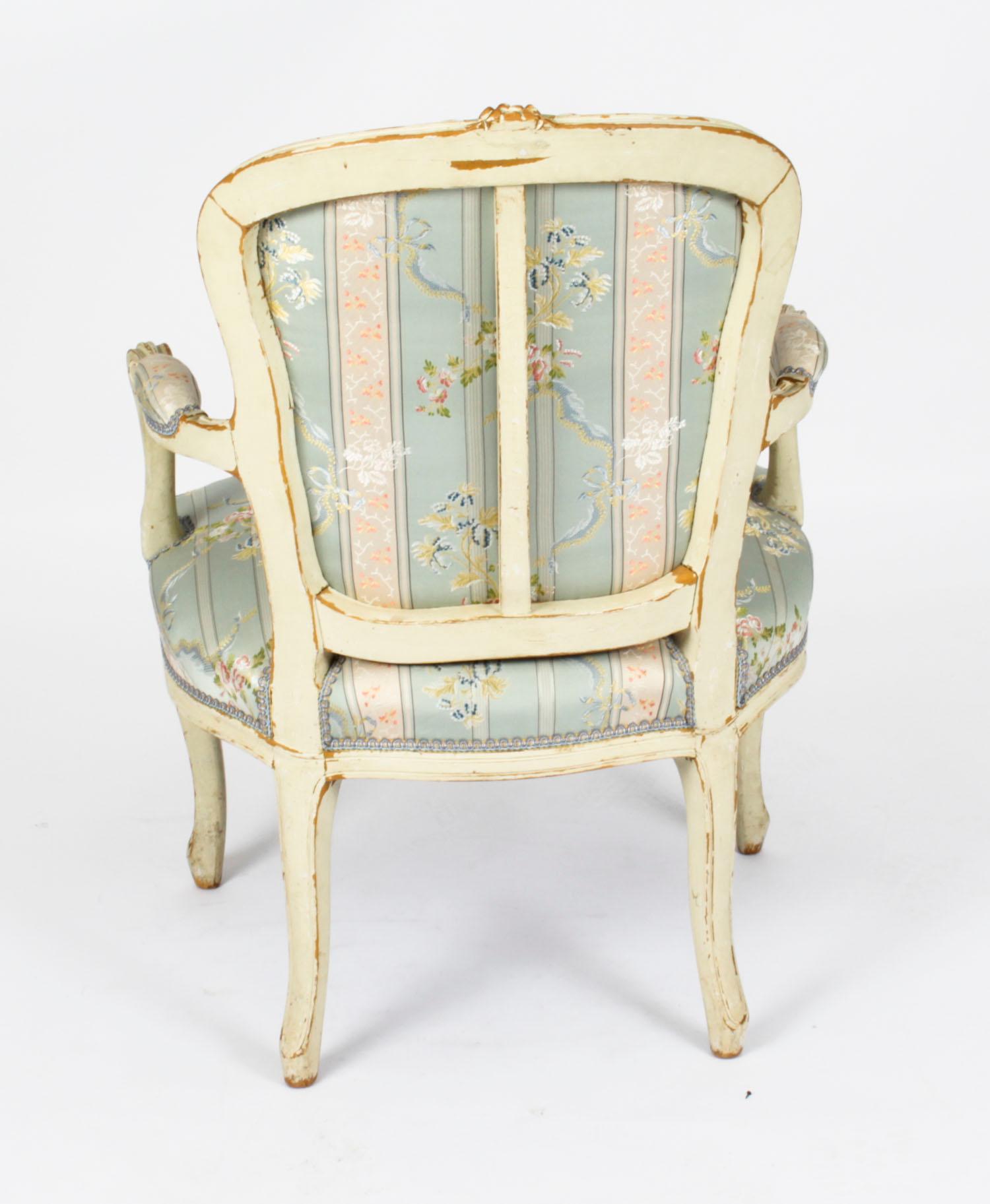 Antique Pair Shabby Chic Louis Revival French Painted Armchairs, 19th Century For Sale 10