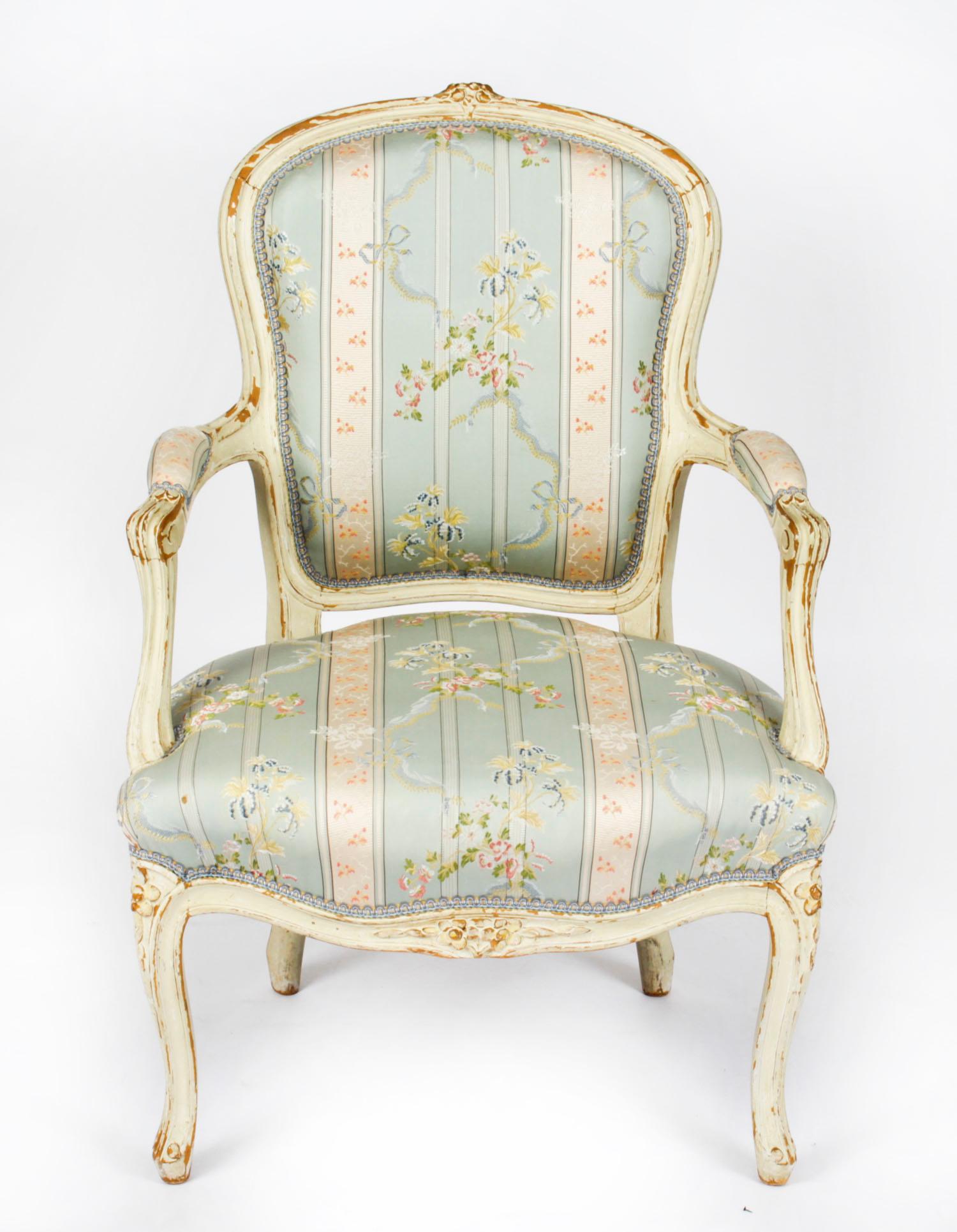 Antique Pair Shabby Chic Louis Revival French Painted Armchairs, 19th Century In Good Condition For Sale In London, GB