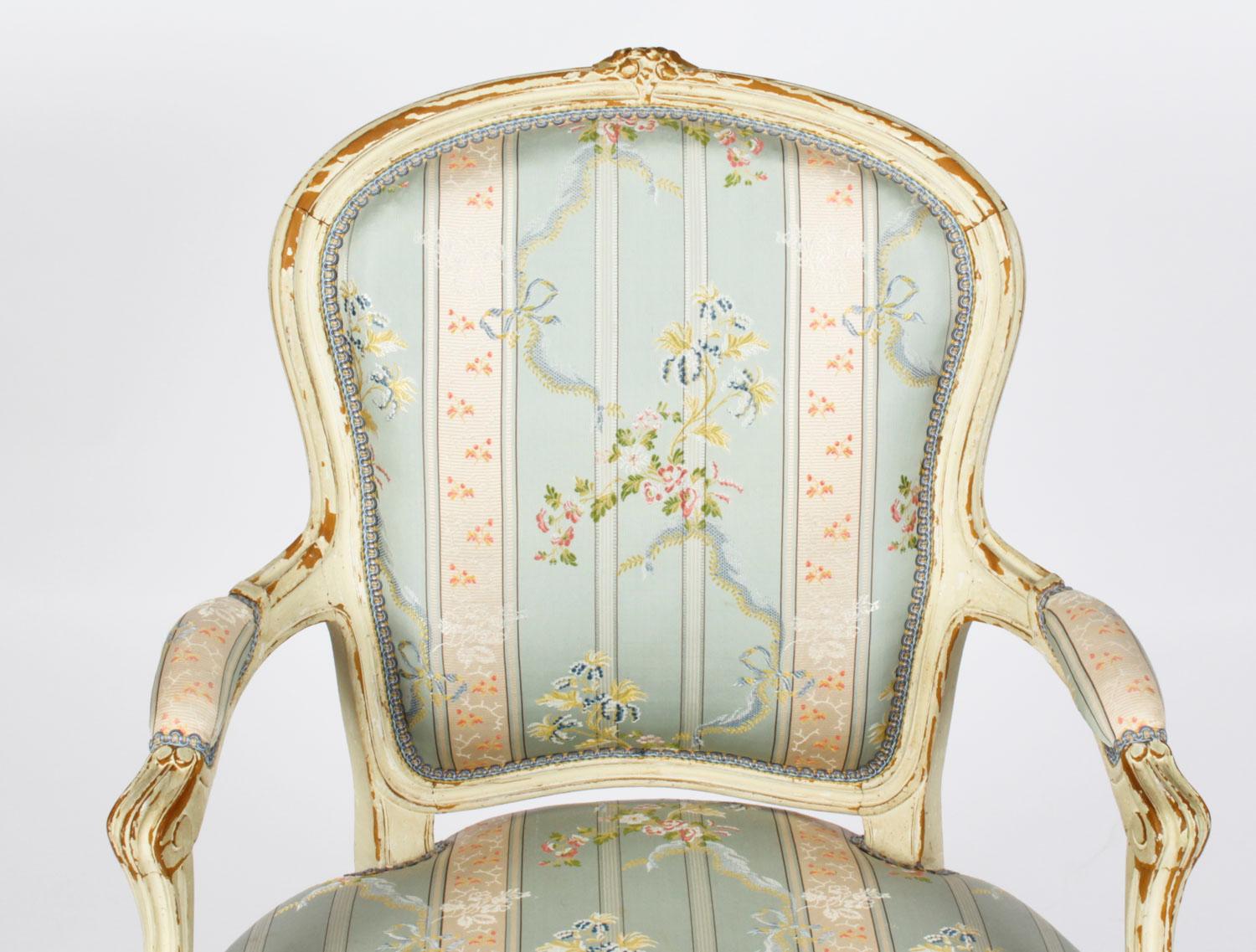 Antique Pair Shabby Chic Louis Revival French Painted Armchairs, 19th Century For Sale 1