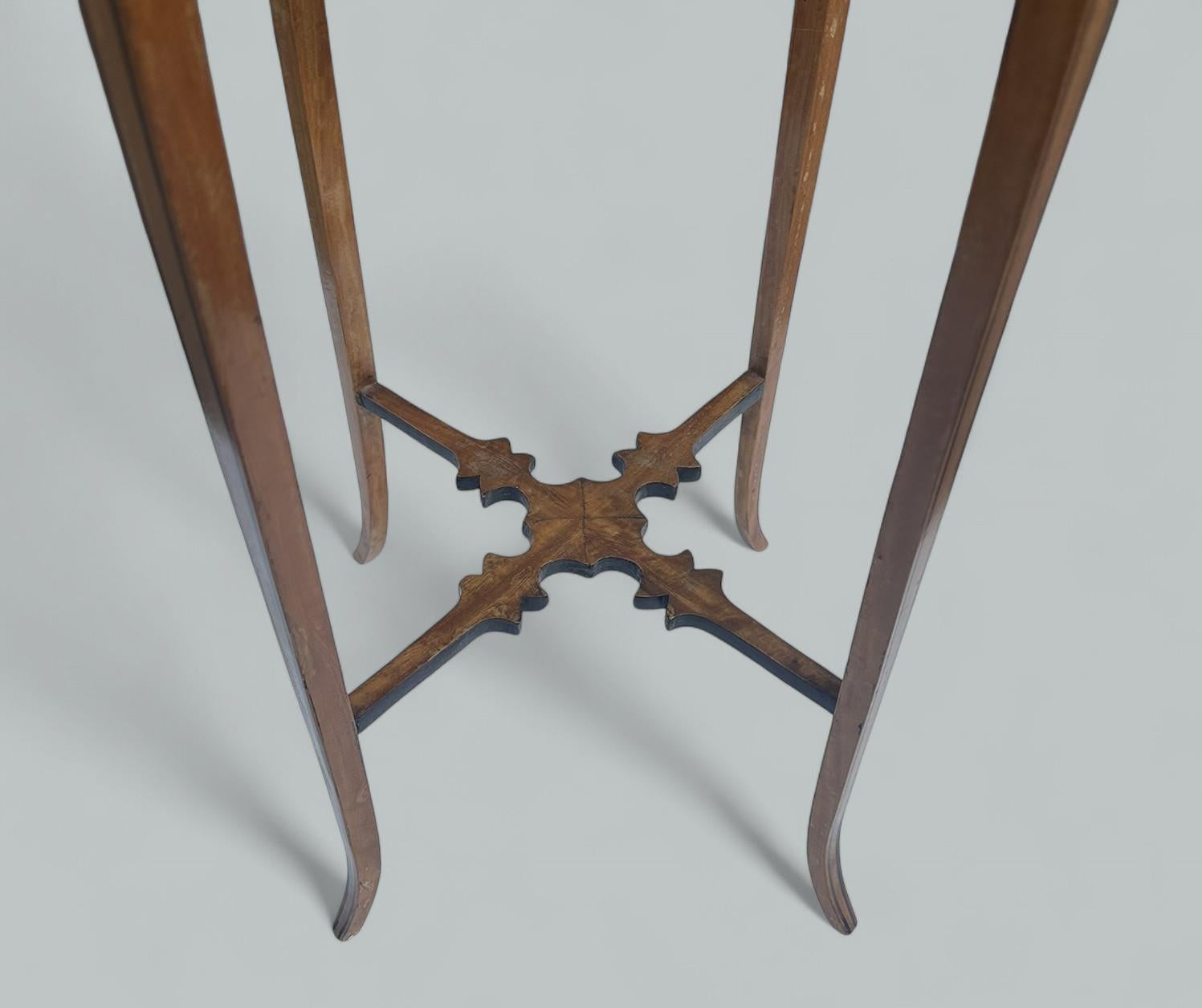Brass Antique Pair Sheraton Revival Edwardian Inlaid Satinwood Wine Tables Torcheres For Sale