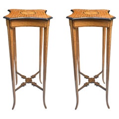 Antikes Paar Sheraton Revival Edwardianische Weintische mit Intarsien aus Seidenholz und Fackeln