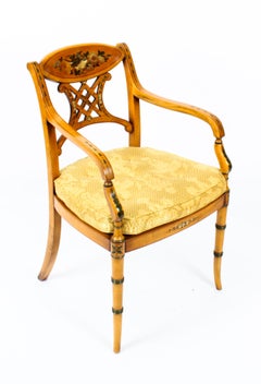 Antique Pair Sheraton Revival Painted Satinwood Armchairs, 1920s
