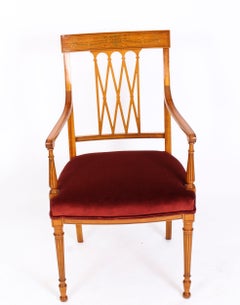 Antique Pair of Sheraton Revival Satinwood Armchairs by Maple & Co, 19th Century