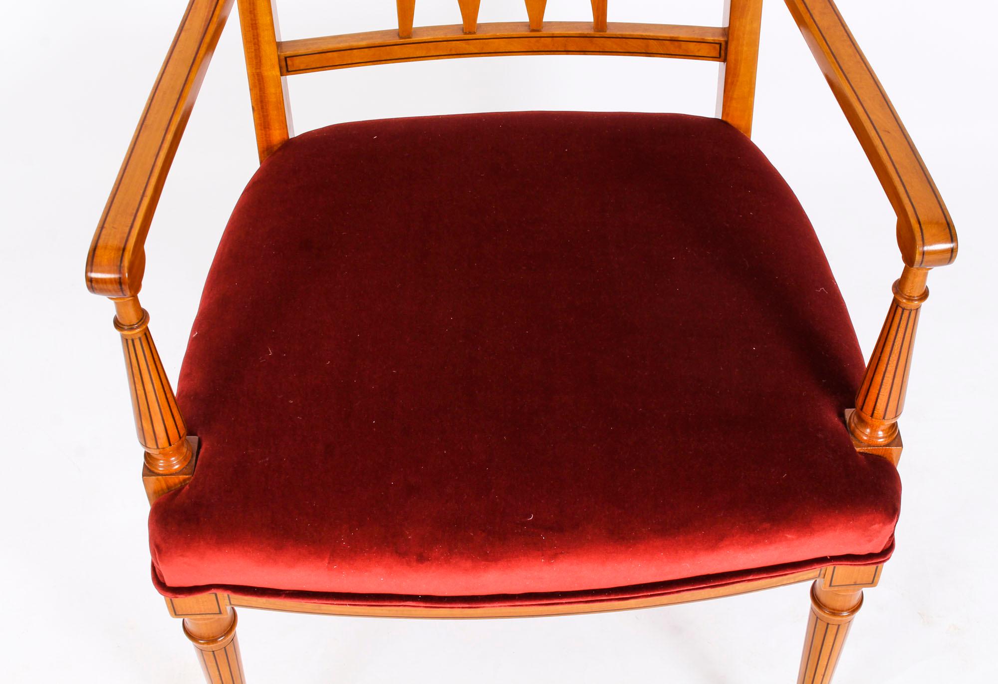 Antique Pair of Sheraton Revival Satinwood Armchairs by Maple and Co