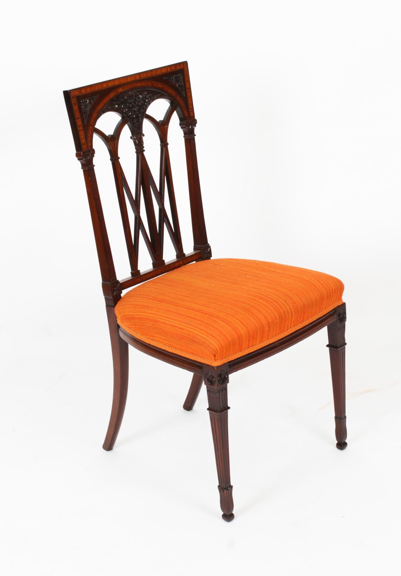 Mahogany Antique Pair Sheraton Revival Side Chairs Early 20th Century For Sale