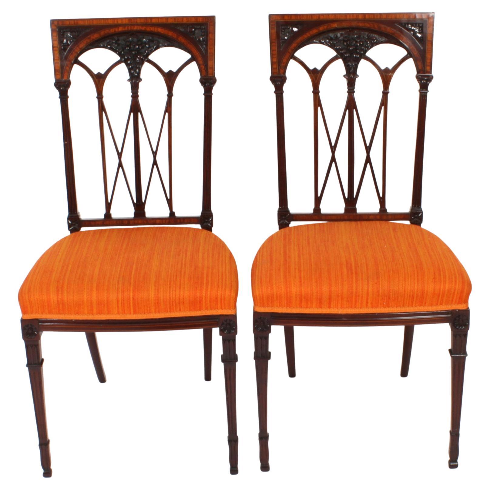 Antikes Paar Sheraton-Revival-Beistellstühle, frühes 20. Jahrhundert