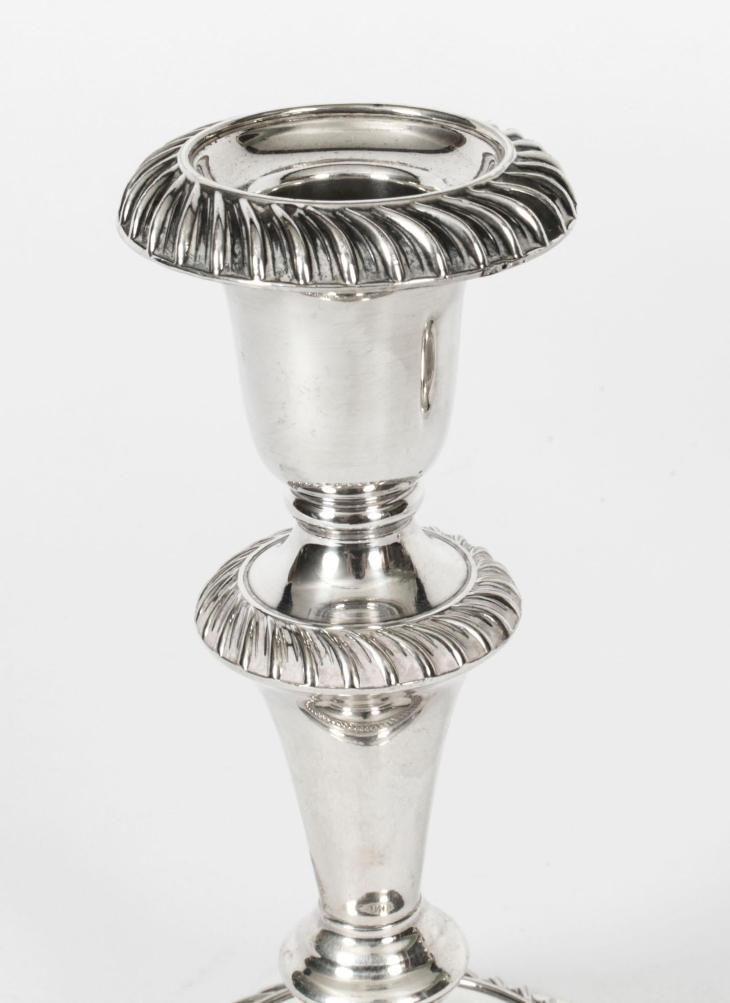 Edwardian Antique Pair Silver Plate Candlesticks by Sydney Latimer, Early 20th Century