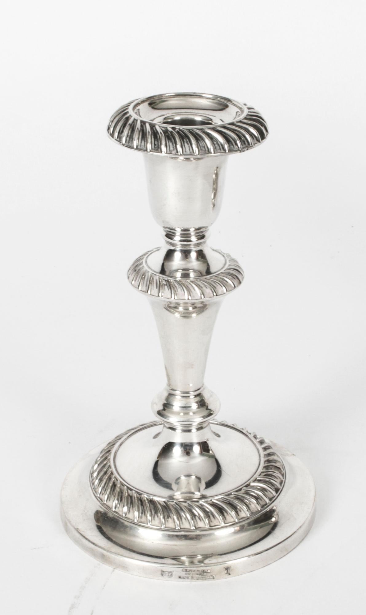 British Antique Pair Silver Plate Candlesticks by Sydney Latimer, Early 20th Century