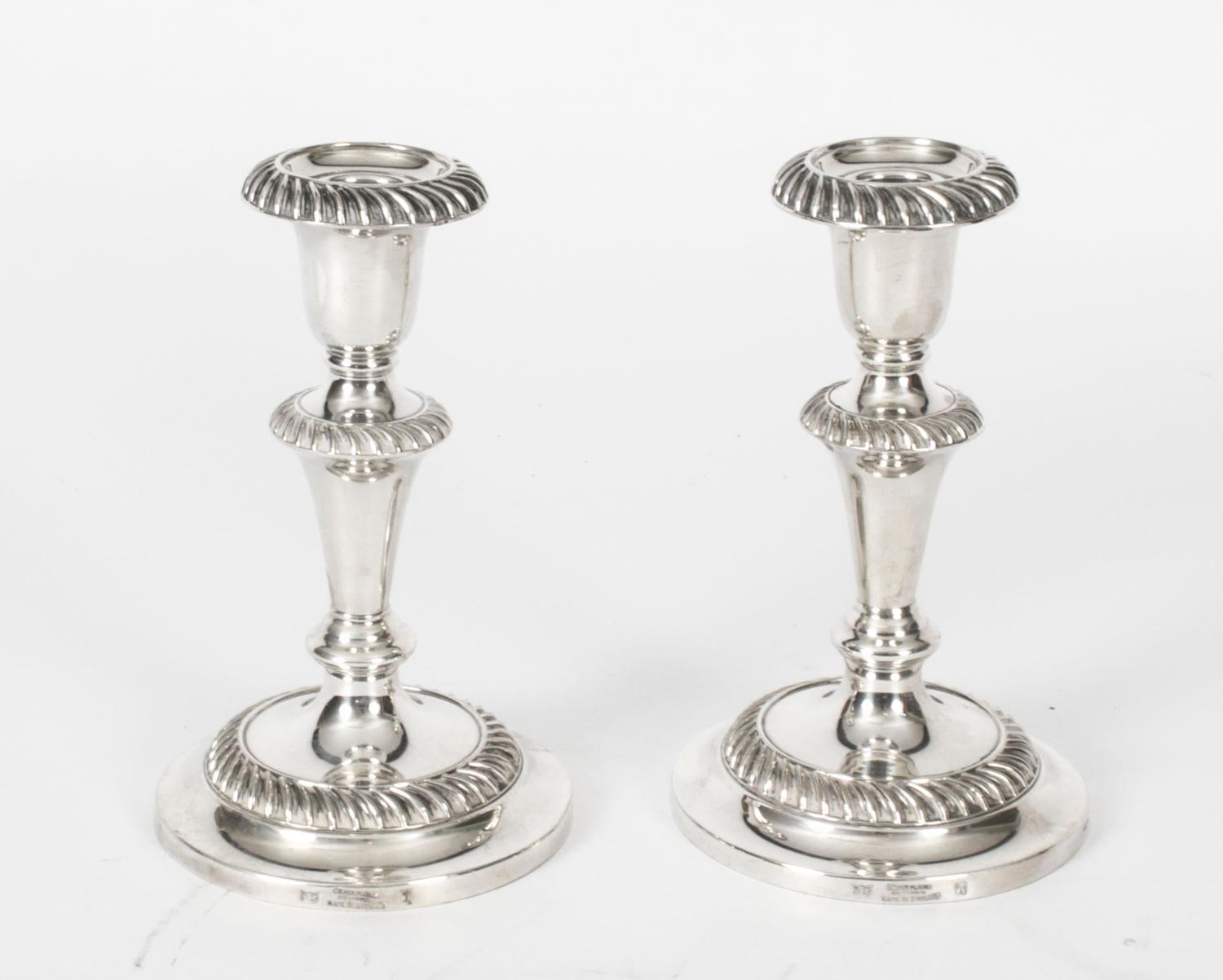Antique Pair Silver Plate Candlesticks by Sydney Latimer, Early 20th Century 4