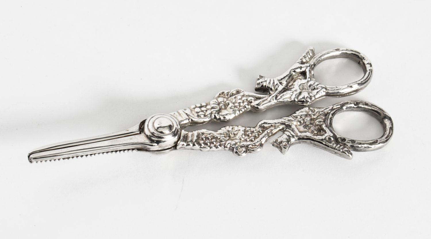 Antique Pair Silver Plate Grape Scissors, 19th Century 4
