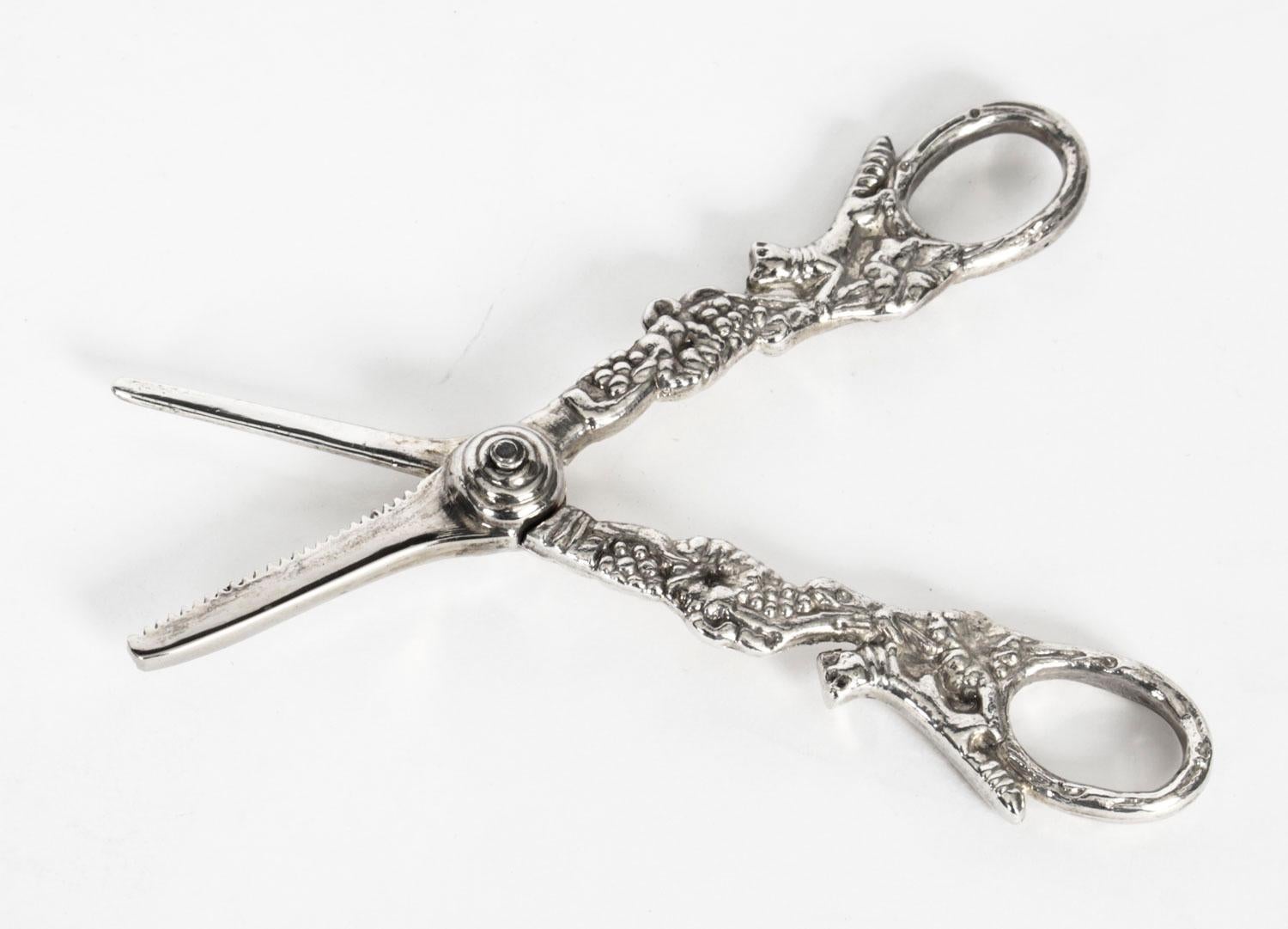 Victorian Antique Pair Silver Plate Grape Scissors, 19th Century